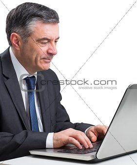 Mature businessman using his laptop