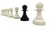 Black chess pawn standing with white pieces