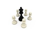 Black king surrounded by white pawns