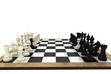 Black and white chess pawns defecting