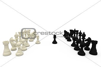 Black and white pawns making move
