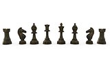 Black chess pieces in a row