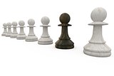 Black pawn standing with white pawns