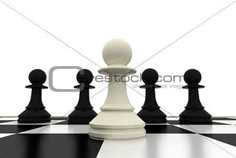 White pawn standing with black pawns