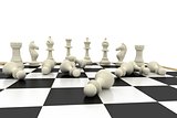 Fallen white pawns on chess board