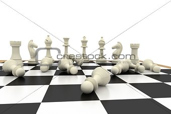 Fallen white pawns on chess board