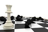White queen standing with fallen black pawns