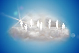 Human silhouettes on a floating cloud with app icons