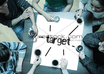 Target on page with people sitting around table drinking coffee