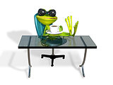 frog at a table with coffee