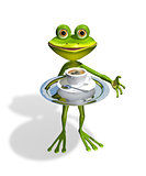 frog with a cup of coffee