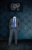 Composite image of headless businessman with megaphone doodle