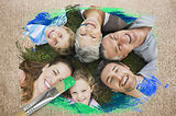 Composite image of extended family smiling at camera