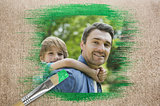 Composite image of father and son in the park