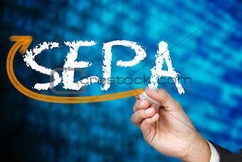 Businessman writing the word sepa