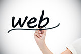Businesswoman writing the word web