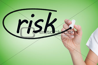 Businesswoman writing the word risk