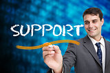Businessman writing the word support