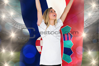 Composite image of pretty football fan in white cheering holding croatia flag