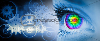 Composite image of pyschedelic eye on blue face