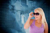 Composite image of blond woman with sunglasses