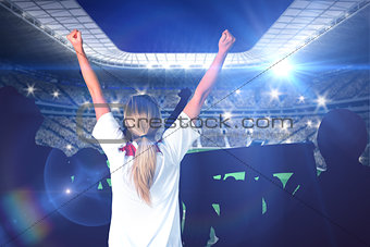 Composite image of cheering football fan in white