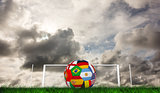 Composite image of football in multi national colours