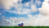 Composite image of football in russia colours