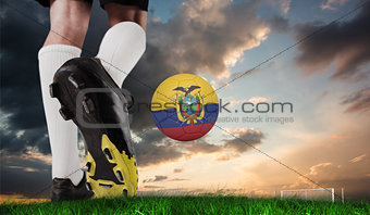 Composite image of football boot kicking ecuador ball