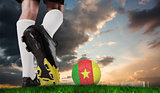 Composite image of football boot kicking cameroon ball