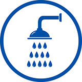 blue sign with shower head