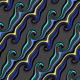 Black sea wave lines with blue and yellow seamless