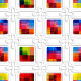 Colorful squares and white flowers seamless pattern