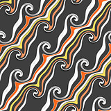Gray curved lines and swirls orange and yellow striped seamless