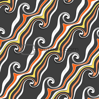 Gray curved lines and swirls orange and yellow striped seamless