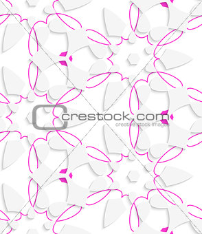 White  geometrical floristic with purple layering seamless patte