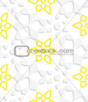 White  geometrical floristic with yellow layering seamless patte