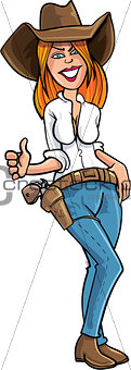 Cartoon cowgirl giving a thumbs up
