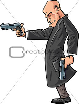 Cartoon bald gun man pointing his gun