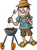Cartoon man having a barbecue
