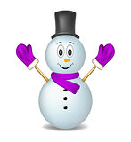 Smiling snowman wearing mittens, hat and scarf