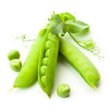 Fresh Pea's Pods, Open and Closed with leaves - isolated on whit