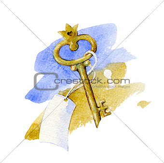 Golden key with blank label