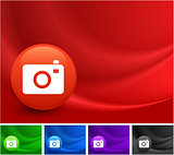 Camera Icon on Multi Colored Abstract Wave Background