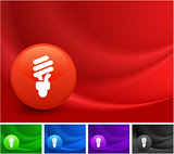 Fluorescent Light Bulb Icon on Multi Colored Abstract Wave Backg