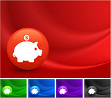 Piggy Bank Icon on Multi Colored Abstract Wave Background