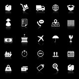 Logistics icons with reflect on black background