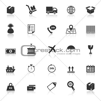 Logistics icons with reflect on white background