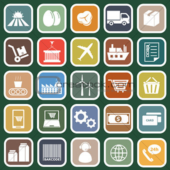 Supply chain flat icons on green background