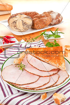 Turkey ham slices with bread.